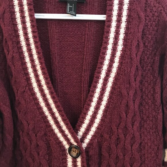 Burgandy cardigan tennis prep preppy academia women S cable knit chunky slouchy - Picture 3 of 8